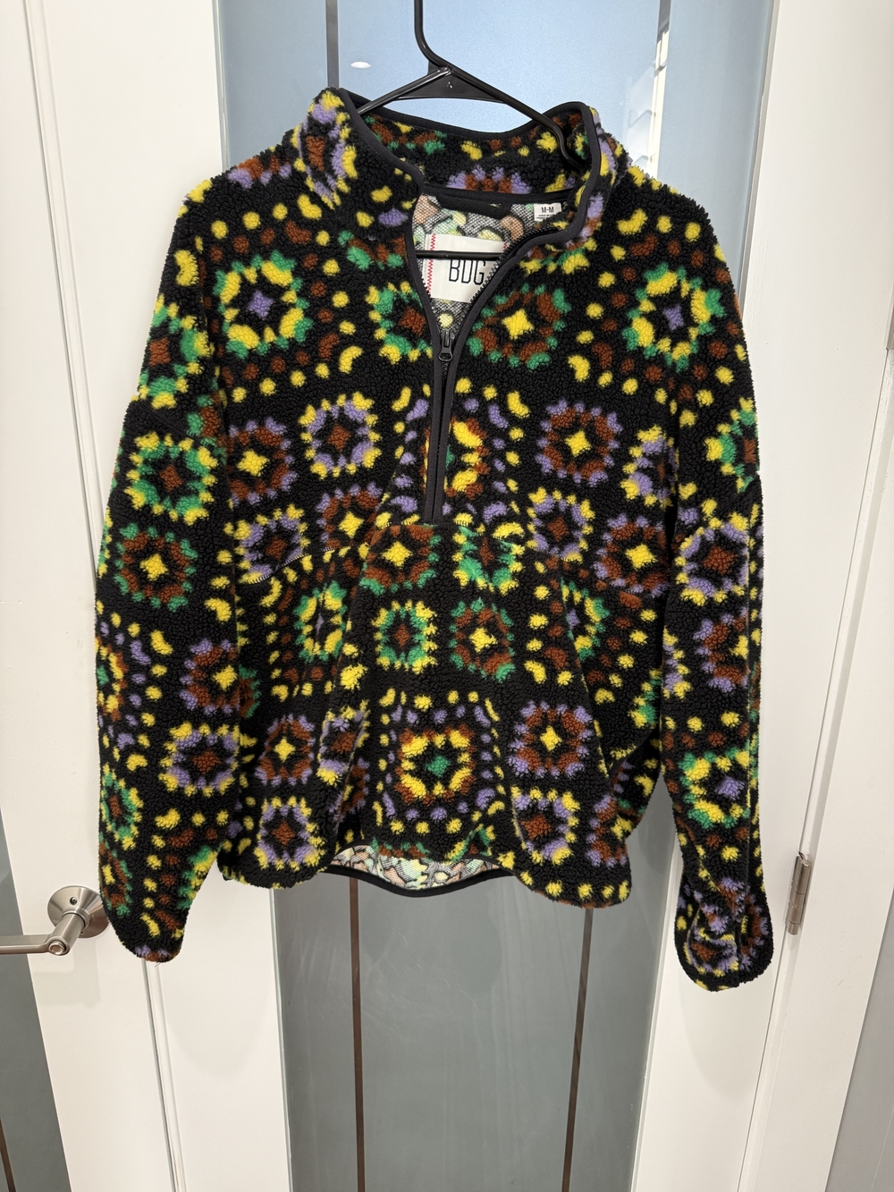 BDG Mens Black Multi-Color Patterned Fleece Half-Zip Pullover- Size Med